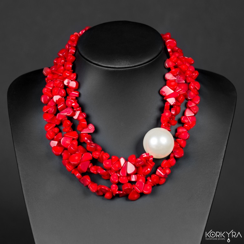 DR142 - RED CORAL AND WHITE BEAD