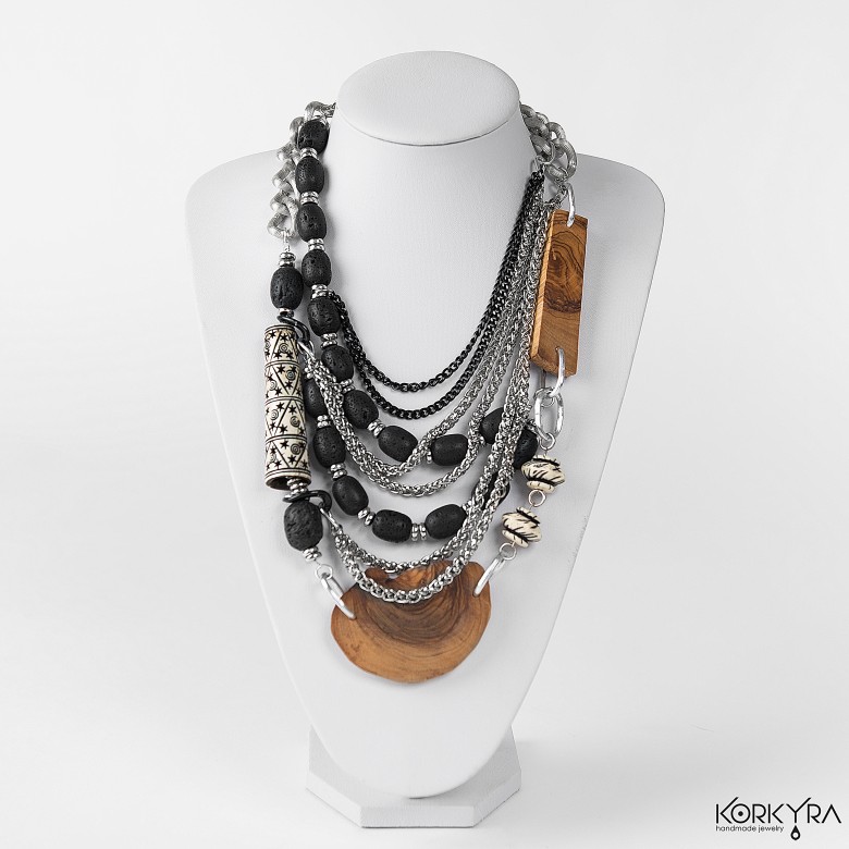 DR606 - LAVA STONE OLIVE WOOD AND CHAINS