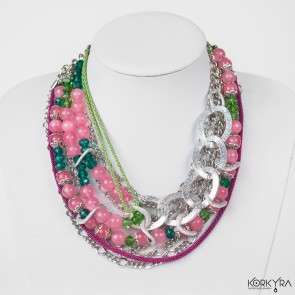 DR523 - PINK AGATE AND GREEN GLASS BEADS