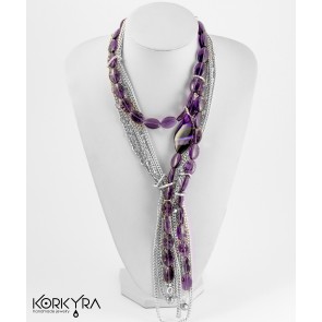 KM115 - SILVER CHAINS, PURPLE AGATE AND BEADS