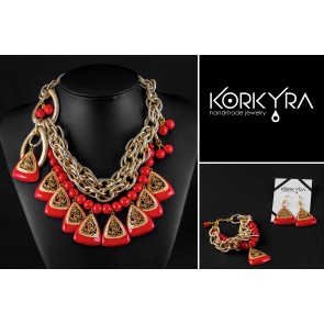 KM131 - RED AND GOLDEN PENDANTS WITH GLASS BEADS SET