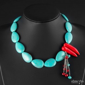 DR326 - TURQUOISE HOWLITE AND RED CORAL