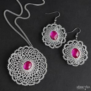 K002 - SILVER AND PINK LACE JEWELRY SET