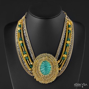 K010 - GOLDEN AND BLUE LACE NECKLACE